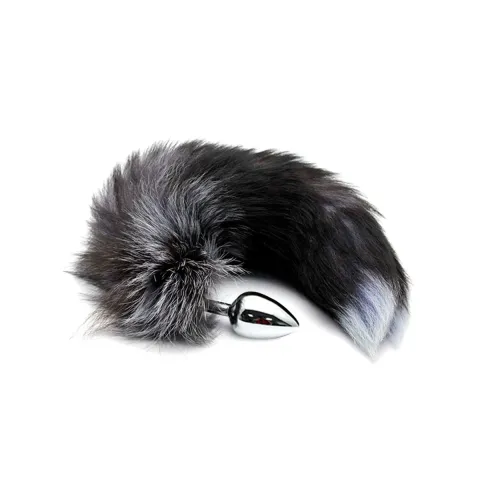 Металлическая анальная пробка «Лисьий хвост» Alive Black And White Fox Tail M, диаметр 3,4 см