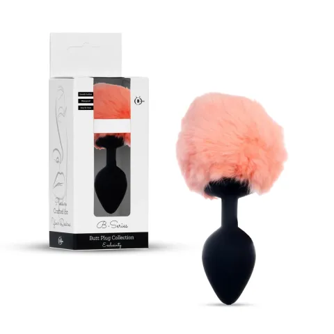 Анальная пробка — Bunny Tail Silicone Black Plug Peach