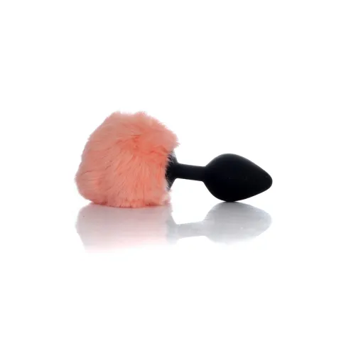 Анальная пробка — Bunny Tail Silicone Black Plug Peach