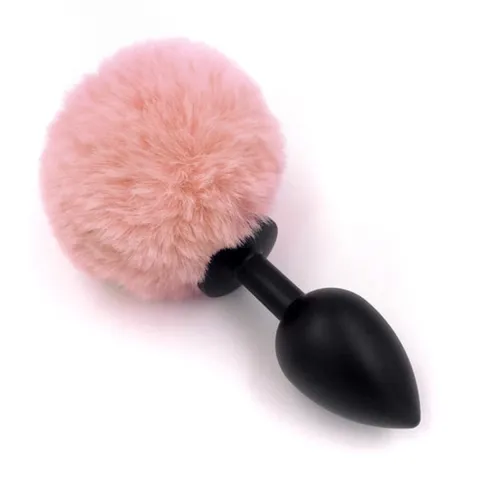 Анальная пробка — Bunny Tail Silicone Black Plug Peach