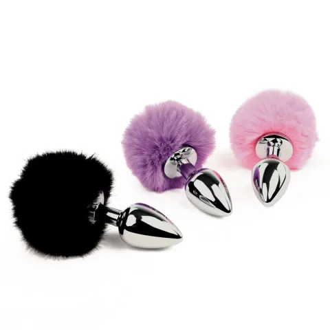 Анальная пробка FeelzToys — Bunny Tails Butt Plug, черная