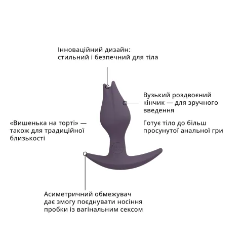 Анальная пробка Fun Factory BOOTIE FEM, фиолетовая, в форме бутона, диаметр 2,9 см, тонкий ограничитель