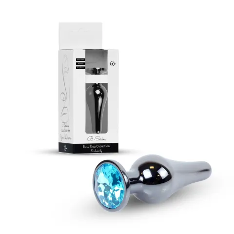 Анальна пробка - Jewellery Dark Silver Long Plug Light Blue