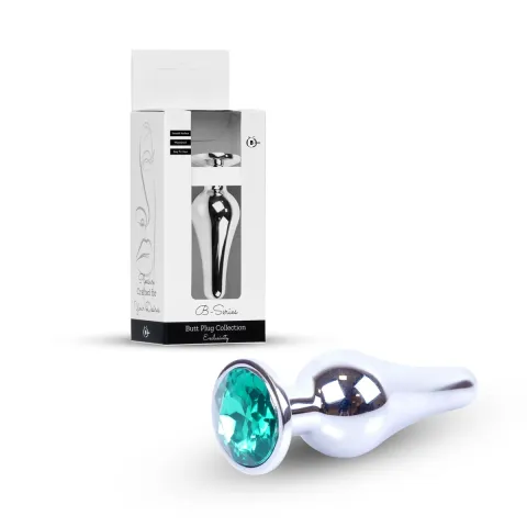 Анальная пробка — украшение из серебра BUTT PLUG — зелёная