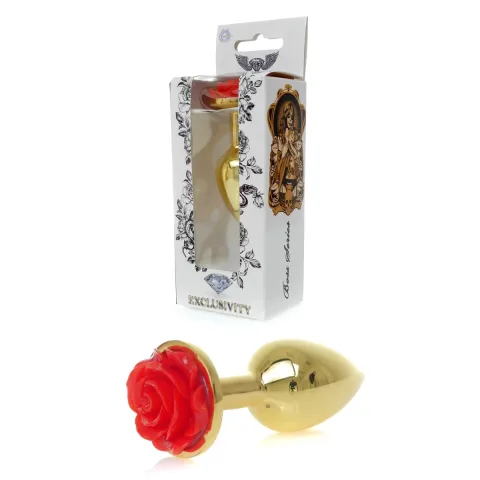 Металлическая анальная пробка — Plug-Jewellery Gold PLUG ROSE — красная
