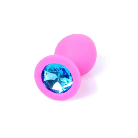 Анальная пробка — «Jewellery» — силиконовая розовая пробка M, светло-голубого цвета