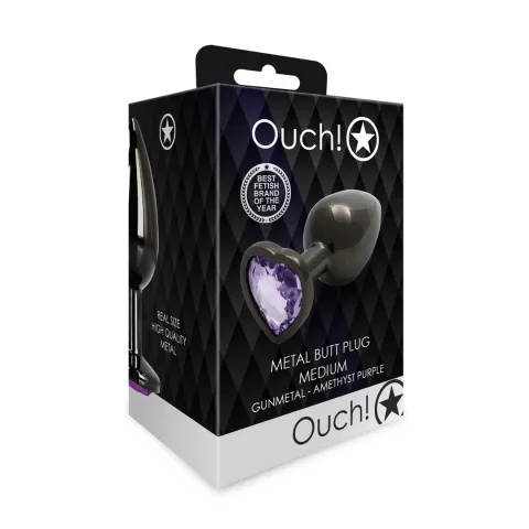 Анальна пробка - Ouch! Metal Butt Plug Medium Gunmetal/Amethyst Purple