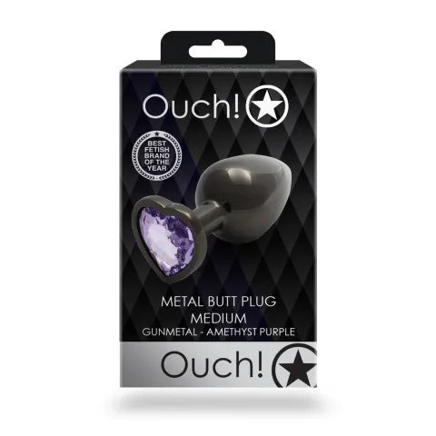 Анальна пробка - Ouch! Metal Butt Plug Medium Gunmetal/Amethyst Purple