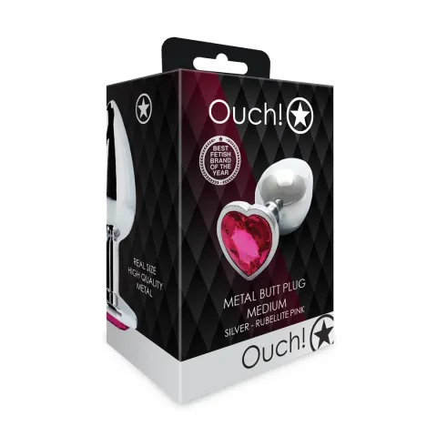 Анальна пробка - Ouch! Metal Butt Plug Medium Silver/Rubellite Pink