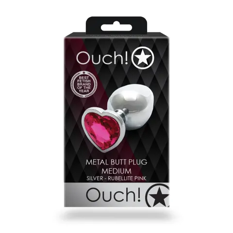 Анальна пробка - Ouch! Metal Butt Plug Medium Silver/Rubellite Pink