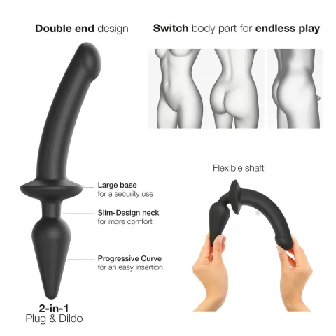 Анальная пробка с фаллоимитатором 2 в 1 Strap-On-Me SWITCH PLUG-IN DILDO Black S, диаметр 3,3/2,9 см