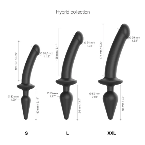 Анальная пробка с фаллоимитатором 2 в 1 Strap-On-Me SWITCH PLUG-IN DILDO Black S, диаметр 3,3/2,9 см