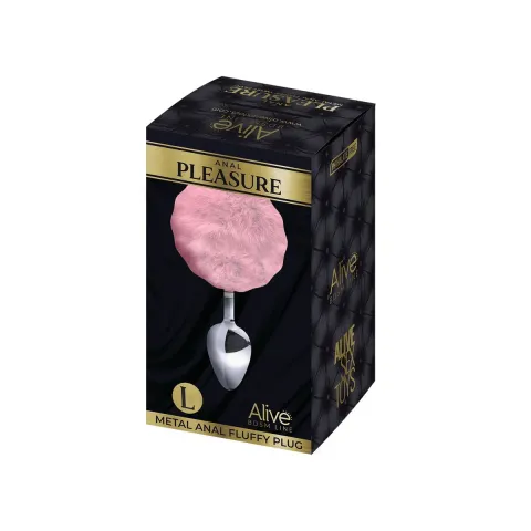 Металлическая анальная пробка «Кроличьи хвостик» Alive Fluffy Plug L Pink, диаметр 3,9 см