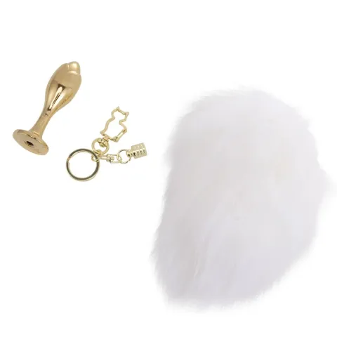 Металлическая анальная пробка — кроличьи хвостик LOCKINK SEVANDA White Bunny-Tail Anal Rose-shape Plug