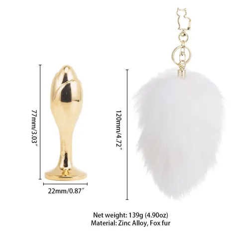 Металлическая анальная пробка — кроличьи хвостик LOCKINK SEVANDA White Bunny-Tail Anal Rose-shape Plug