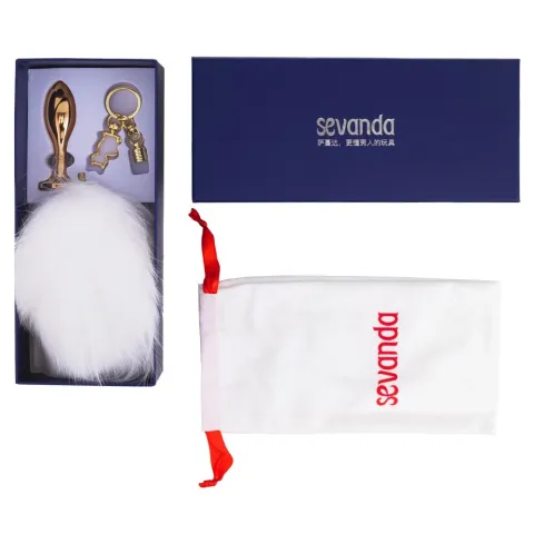 Металлическая анальная пробка — кроличьи хвостик LOCKINK SEVANDA White Bunny-Tail Anal Rose-shape Plug