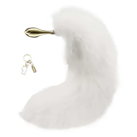Металлическая анальная пробка с меховым хвостом LOCKINK SEVANDA White Fox-Tail Anal Rose-shape Plug