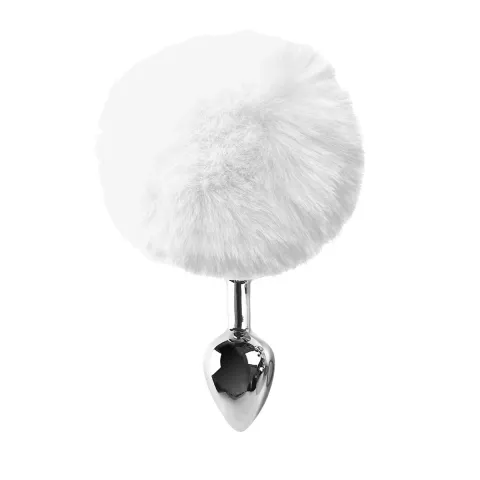Металева анальна пробка М Art of Sex - Metal Butt plug Rabbit Tail White, діаметр 3,4 см