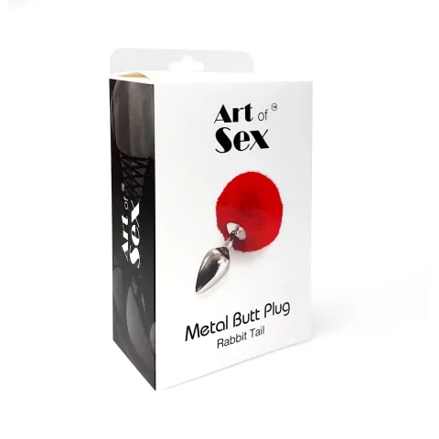 Металева анальна пробка М Art of Sex - Metal Butt plug Rabbit Tail White, діаметр 3,4 см