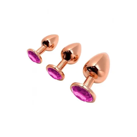 Металлическая анальная пробка Wooomy Tralalo Rose Gold Metal Plug Magenta S, диаметр 2,8 см, длина 7 см