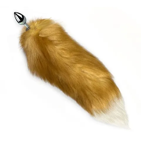 Металева анальна пробка з хвостом із натурального хутра Art of Sex size M Red fox