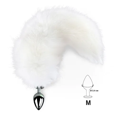 Металева анальна пробка з хвостом із натурального хутра Art of Sex size M White fox