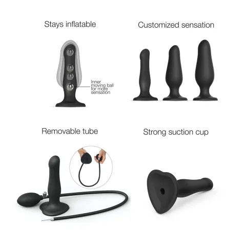 Надувной фаллоимитатор Strap-On-Me INFLATABLE DILDO PLUG — NOIR, шарик внутри, диаметр до 6 см