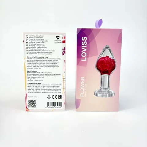 Роскошная анальная пробка Loviss Gomphrena Globosa Anal Plug с настоящим амарантом внутри