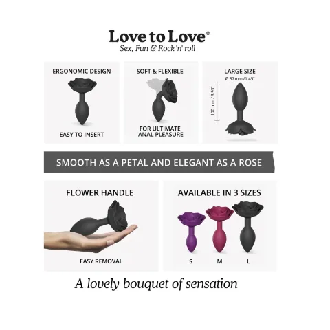 Силиконовая анальная пробка Love To Love OPEN ROSES, размер L — BLACK ONYX