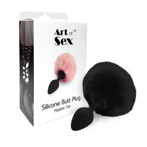 Силиконовая анальная пробка М Art of Sex — Silicone Butt plug Rabbit Tail Black, диаметр 3,5 см
