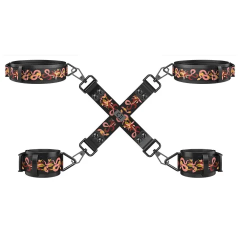 БДСМ-набор LOCKINK The Flowering Serpent Bondage Set, черный, с рисунком в виде змей, 7 предметов