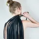 Черный классический флоггер с золотой рукояткой, натуральная кожа, 50 хвостов по 50 см, рукоятка 20 см