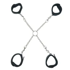 Хрестовина Punishment – Hog-Tie – Black, наручники + поножі на ланцюжку