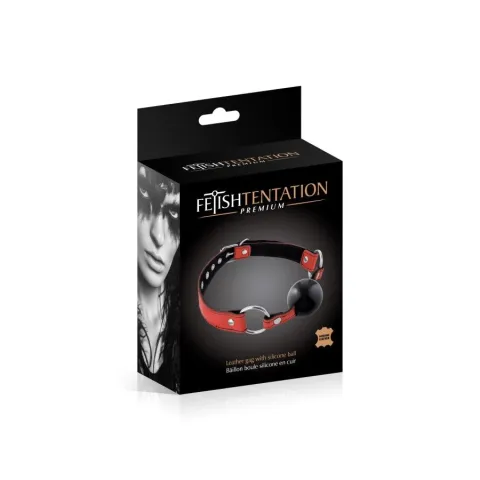 Кляп Fetish Tentation Premium Leather Gag with Silicone Ball (Red), силіконова кулька