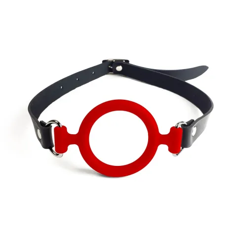Кляп-растяжитель с силиконовым кольцом Art of Sex – Gag ring, красный, натуральная кожа