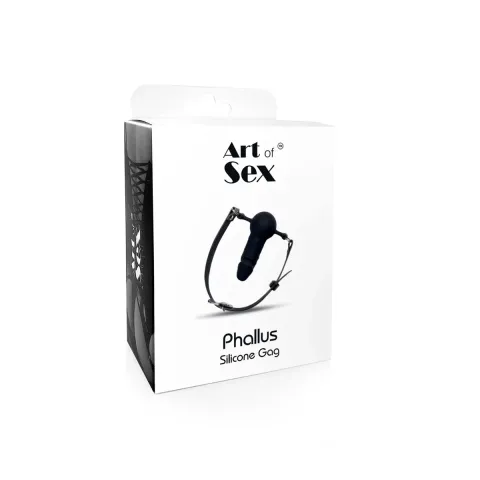 Силиконовый кляп с фаллоимитатором Art of Sex — Phallus, натуральная кожа, черный