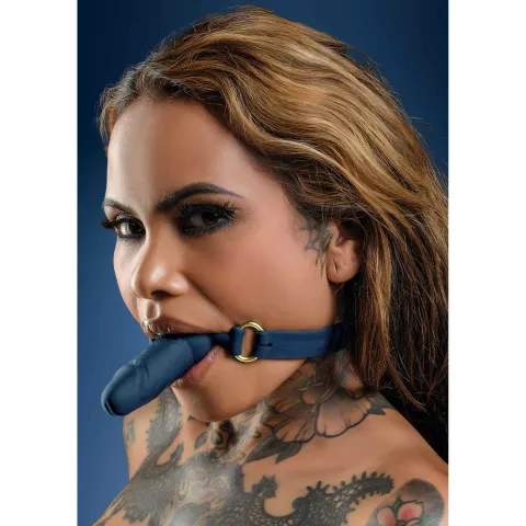 Кляп у вигляді фалоса - Taboom Silicone Penis Ball Gag, синій