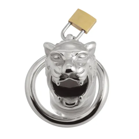Клетка для пениса серии Master Series: клетка для члена Tiger King с замком, тремя кольцами, замком, тремя ключами