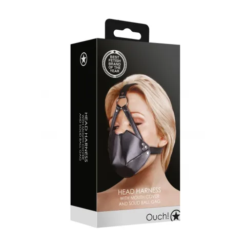 Маска-кляп - Head Harness with Mouth Cover and Solid Ball Gag, чорна