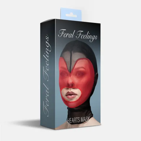 Маска «Сердце» в виде сетки с открытым ртом Feral Feelings — Hearts Mask Black/Red