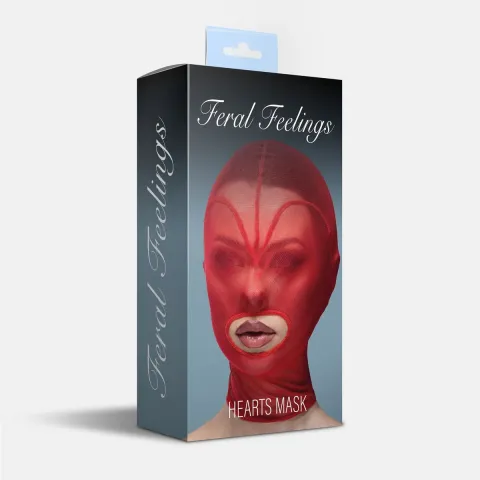 Маска «Сердце» с сеткой и открытым ртом Feral Feelings — Hearts Mask Red/Red