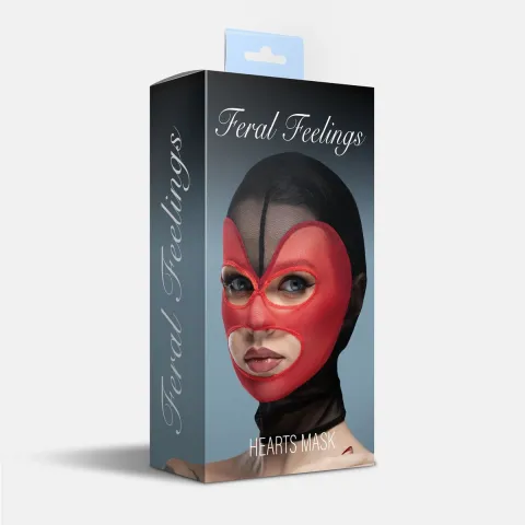 Маска «Сердце» в виде сетки с открытым ртом и глазами Feral Feelings — Hearts Mask Black/Red