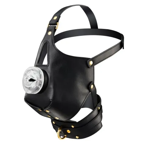 Маска-уздечка для минета с поводком LOCKINK SEVANDA Blowjob Head Muzzle with Leash, черная