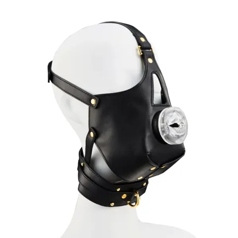 Маска-уздечка для минета с поводком LOCKINK SEVANDA Blowjob Head Muzzle with Leash, черная