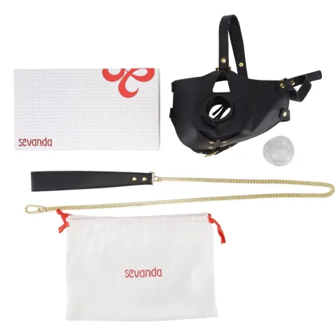 Маска-уздечка для минета с поводком LOCKINK SEVANDA Blowjob Head Muzzle with Leash, черная