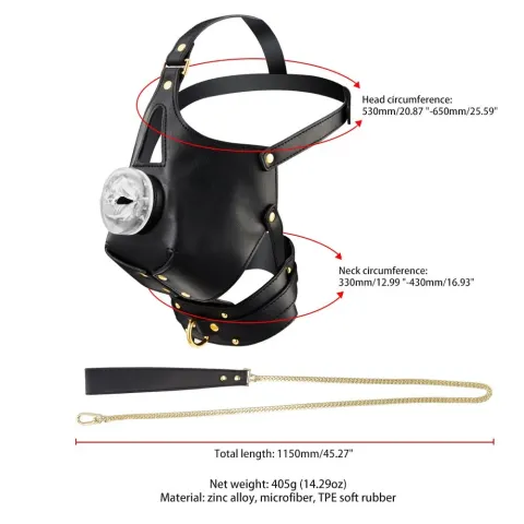 Маска-уздечка для минета с поводком LOCKINK SEVANDA Blowjob Head Muzzle with Leash, черная