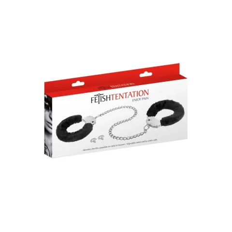 Металеві поножі з хутром Fetish Tentation Adjustable metal and fur ankle cuffs, 2 ключі