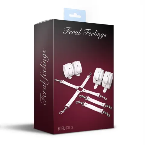 Набор для БДСМ Feral Feelings BDSM Kit 3 White, наручники, ножные кандалы, крестовина