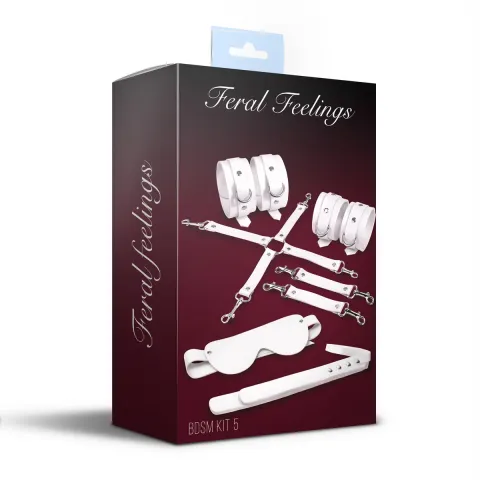 Набір Feral Feelings BDSM Kit 5 White, наручники, поножі, хрестовина, маска, падл