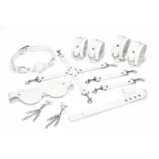 Набір Feral Feelings BDSM Kit 7 White, наручники, поножі, конектор, маска, падл, кляп, затискачі